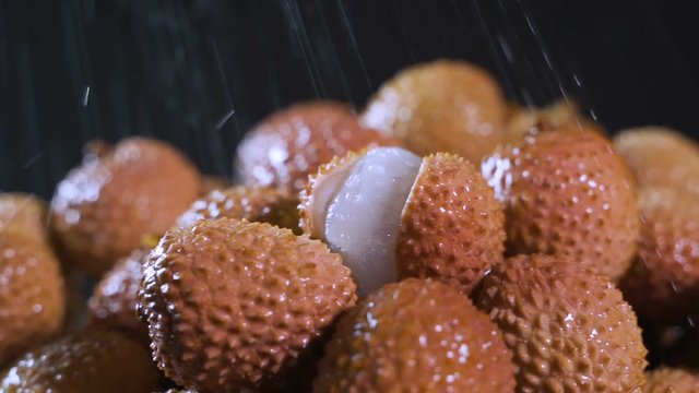 4k Close up ,dolly shot of red exotic Chinese lychee fruits