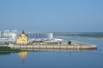 Nizhny Novgorod, Russia - August 19, 2018: Summer view of the Arrow - the confluence of the Oka and...