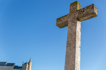 Great cross in front of the Church of the True Cross, Romanesque style