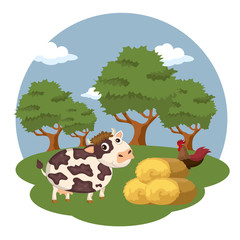 Fototapeta na wymiar Animals in the farm scene. Nature and country concept. Flat vector illustration