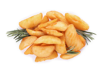 Baked potatoes with rosemary on white background, top view
