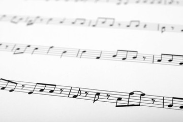 Sheet with music notes as background, closeup