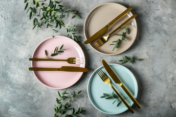 Simple table setting on grey background