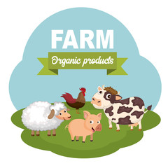 Pigs in the farm scene. Concept for animal farm and organic meat food. Flat vector illustration