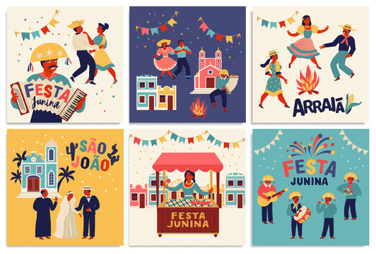Festa Junina. Vector templates for Latin American holiday, the June party of Brazil. Design for card, poster, banner, flyer, invitation and over use.