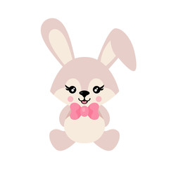 cartoon cute bunny with tie sits vector