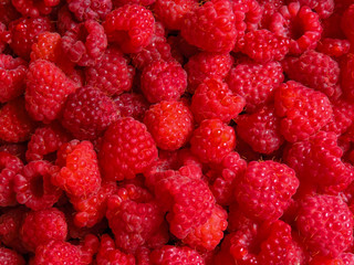 Fresh Raspberries background. Strawberry. Food background.Copy space. Top view, healthy food for breakfast. Eco, organic summer diet food. Ripe Raspberries from garden in a mug .Summer Raspberries . 