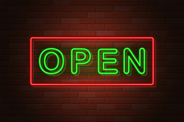 Fototapeta na wymiar glowing neon signboard open vector illustration