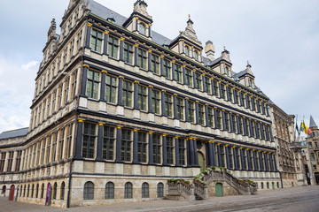 Fototapeta na wymiar The Renaissance style facade of Ghent's town hall