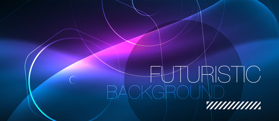 Neon glowing lines, magic energy space blue light concept, abstract background wallpaper design
