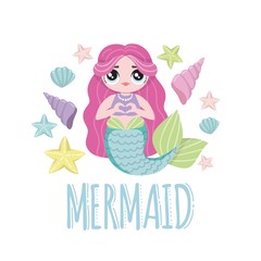 Mermaid with pink hair. Lol dolls. Vector illustrations.