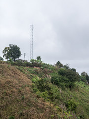High telecommunication tower on the high mountain.