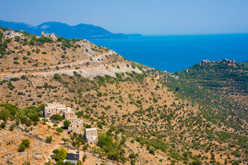 Fototapeta premium Beautiful mediterranean sea coast on Peloponnese peninsula, Greece, costal landscape