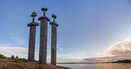 Mollebukta bay panorama with Swords in Rock monument commemorating Battle of Hafrsfjord Stavanger...
