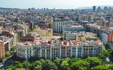 Fototapeta premium Aerial Panorama view of Barcelona city