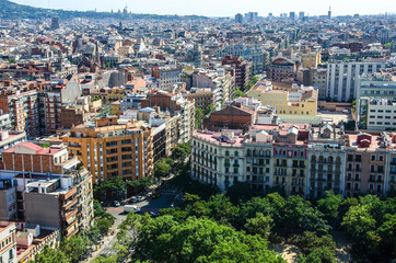 Aerial Panorama view of Barcelona city