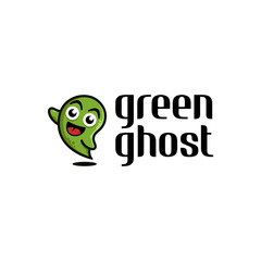 Simple cute ghost logo design in cartoon style illustration on white background, map pin logo design inspiration