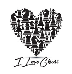 Print with chess pieces of heart. Design I love chess.