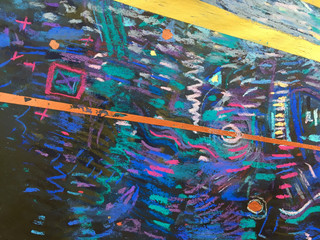 Naive background. Glitter background in paper art style on black background. Gold design element.