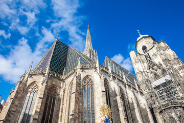 The beautiful antique Saint Stephen Cathedral built on 1160 located at  Stephansplatz in Vienna