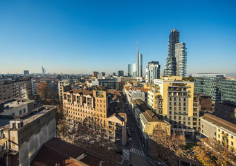 Fototapeta na wymiar Milan skyline with modern skyscrapers in Porto Nuovo business district, Italy