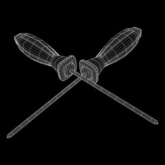Crosshead screwdriver. Handyman tool for home repair. Maintenance themed abstract model wireframe low poly mesh vector illustration