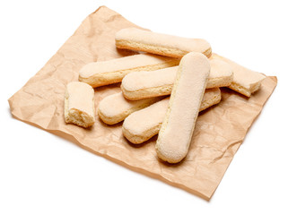 Traditional Italian Savoiardi ladyfingers Biscuits on craft paper
