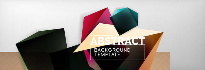 Triangular 3d geometric shapes composition, abstract background