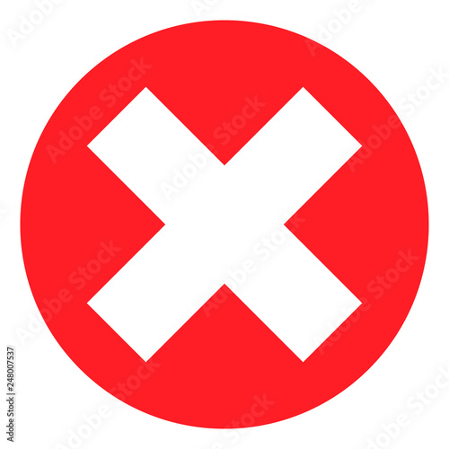 "Red cross mark icon, White cross mark sign on red circle isolated on