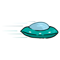 Vector illustration of a spaceship. UFO icon. Hand drawn cartoon ufo.