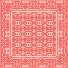 Decorative Ornament With Geometric Decoration. Symmetric Pattern . For Print Bandanna, Shawl, Tablecloth, Fabric Fashion, Scarf, Design. Rose color