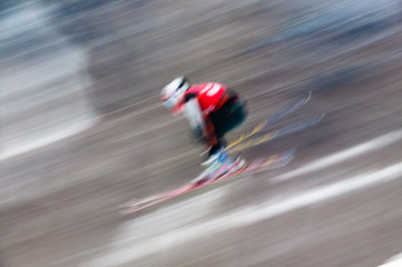 Obraz premium Fast moving ski racers, Stowe, Vermont, USA