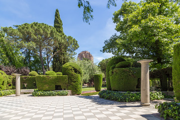 Fototapeta na wymiar Madrid, Spain. Scenic view of the gardens of Cecilio Rodriguez in Retiro Park