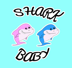 Sister shark and brother shark. pink and blue sea animals. vector Shark Family - T-Shirts, Hoodie, Tank, gifts. Vector illustration