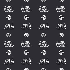 Country garden cute snail vector seamless pattern. Simplified retro illustration. Wrapping or scrapbook paper background.Childish cartoon style doodle art. Element design, wallpaper, fabric printing.