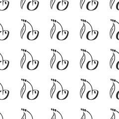 Sweet cherry fruit leaf vector plain seamless garden pattern. Simplified retro illustration. Wrapping or scrapbook paper background.Childish doodle art. Element for design, wallpaper, fabric printing.