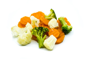 Broccoli carrots cauliflower Kaisergemüse isolated on white background