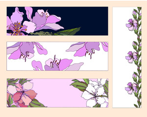 collection of various floral paper labels for ads. Vector frames with pink and violet flowers. Bookmarks