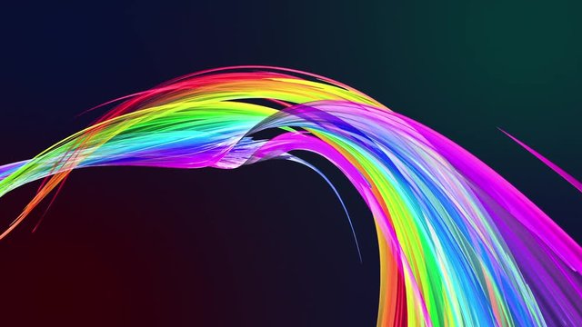 colorful rainbow stripes twist in a circular formation, move in a circle. Seamless creative background, looped 3d smooth animation of bright shiny ribbons curled in circle glitters like glass. 6