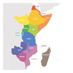 East Africa Region. Colorful map of countries in eastern Africa. Vector illustration © pyty