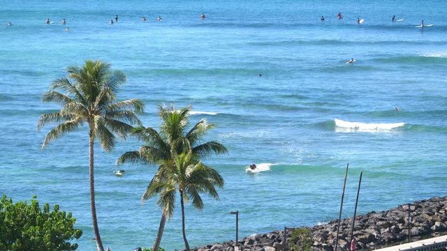 View at Waikiki beach in Honolulu Hawaii in 4k slow motion 60fps