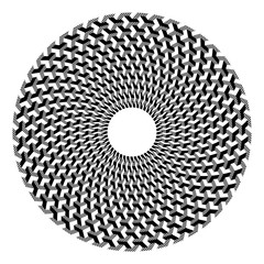 Op art rotation geometric pattern. 3D illusion effect. Circle design.