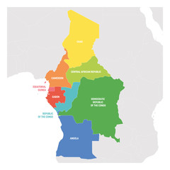 Obraz premium Central Africa Region. Colorful map of countries in central part Africa. Vector illustration