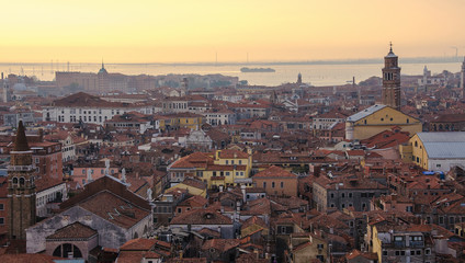 Panoramic aerial cityscape of Venice with Santa Maria della Salute church, Veneto, Italy