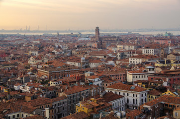 Fototapeta na wymiar Panoramic aerial cityscape of Venice with Santa Maria della Salute church, Veneto, Italy