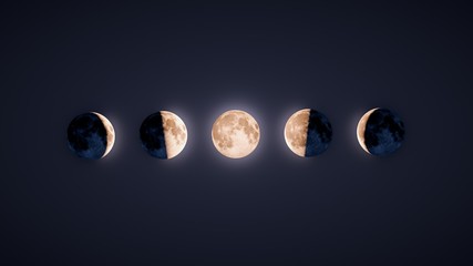 Illustration of backlit lunar phases whit dark background - obrazy, fototapety, plakaty