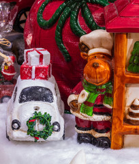 Christmas toy decoration.  car with presens