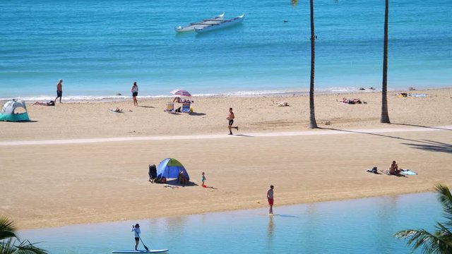 View at Waikiki beach in Honolulu Hawaii in 4k slow motion 60fps