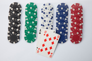 Fototapeta na wymiar Gambling chip-Playing cards and blackjack