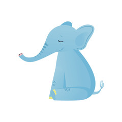 Sitting Cute Baby Elephant, Light Blue Lovely Animal Character Side View Vector Illustration